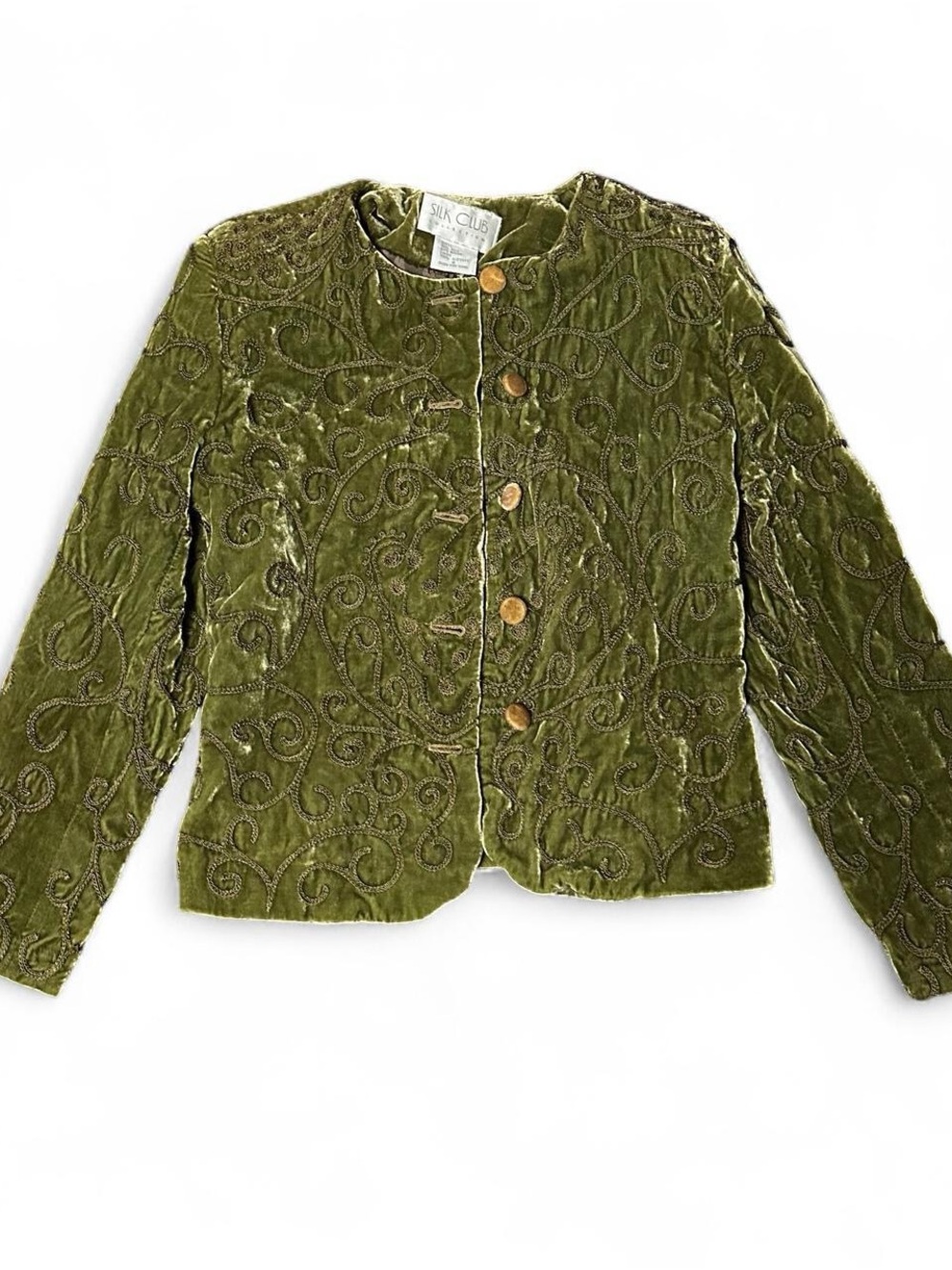 Vintage Silk Club Olive Green Velvet Embroidered Jacket